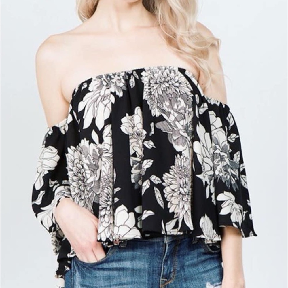 Floral Off Shoulder Ruffle Sleeve Top